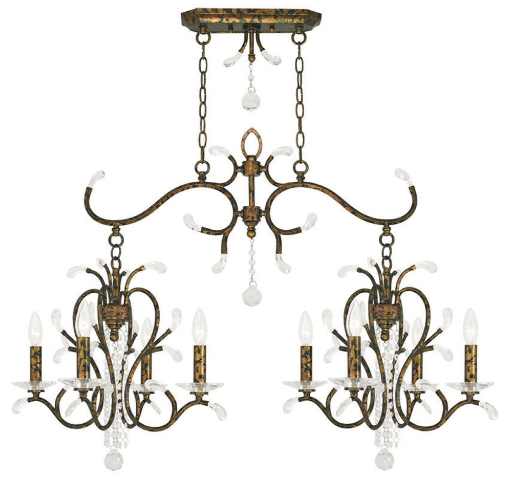 HomeRoots Bronze Eight-Light Dimmable Chandelier with Clear Shades - Elegant Metal Fixture for Modern Spaces 687645