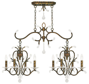 HomeRoots Bronze Eight-Light Dimmable Chandelier with Clear Shades - Elegant Metal Fixture for Modern Spaces 687645