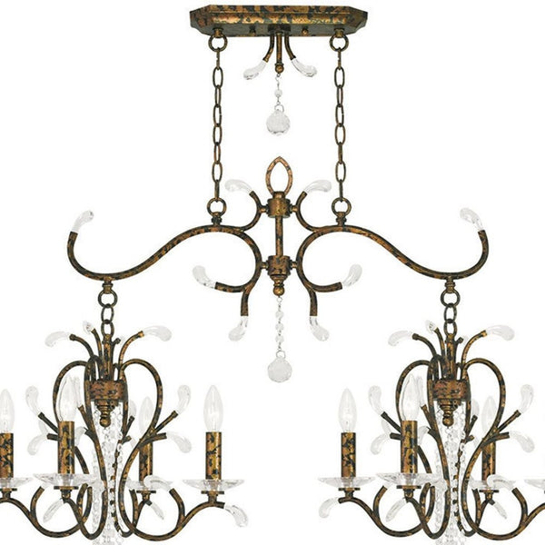 HomeRoots Bronze Eight-Light Dimmable Chandelier with Clear Shades - Elegant Metal Fixture for Modern Spaces 687645