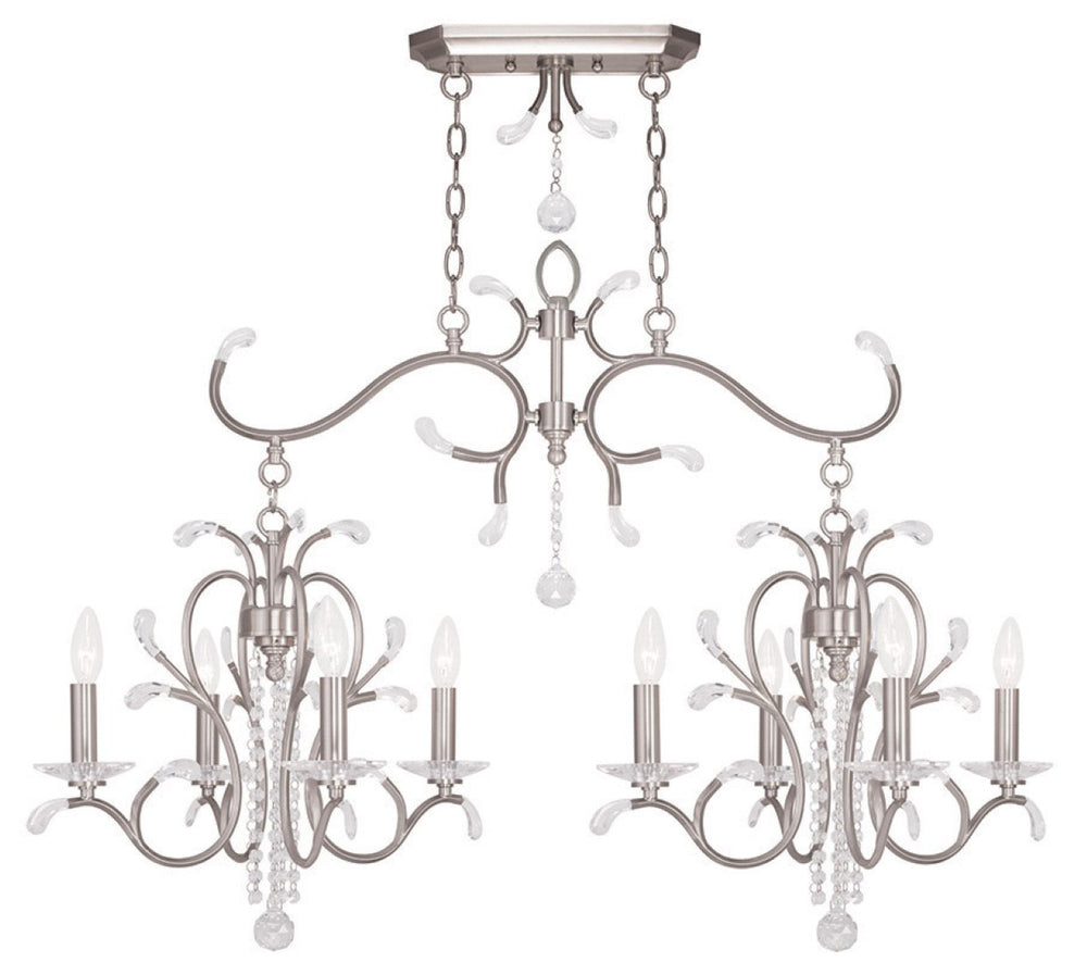 HomeRoots Nickel Eight-Light Dimmable Chandelier – Modern Cylinder Design in Nickel & Clear Finish for Any Room 687646