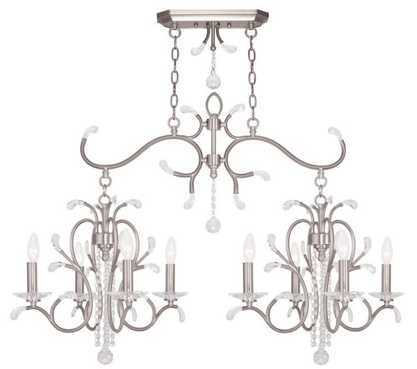 HomeRoots Nickel Eight-Light Dimmable Chandelier – Modern Cylinder Design in Nickel & Clear Finish for Any Room 687646