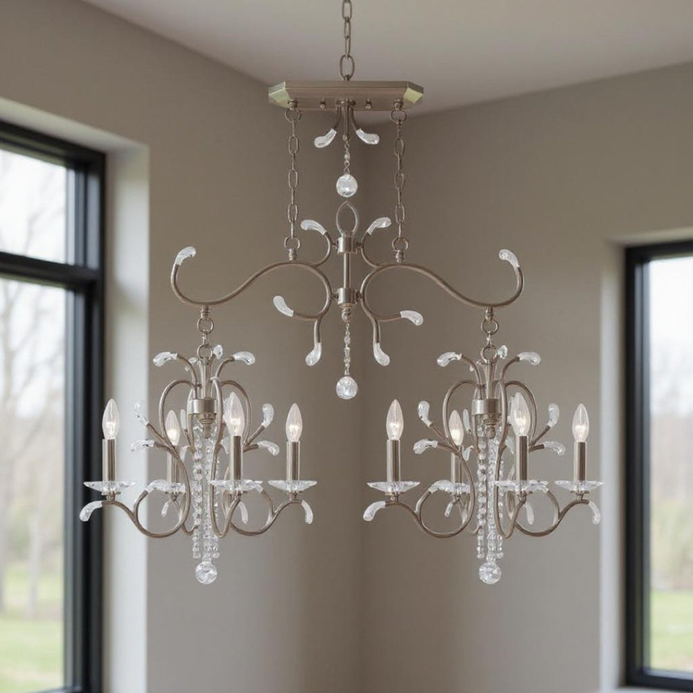 HomeRoots Nickel Eight-Light Dimmable Chandelier – Modern Cylinder Design in Nickel & Clear Finish for Any Room 687646