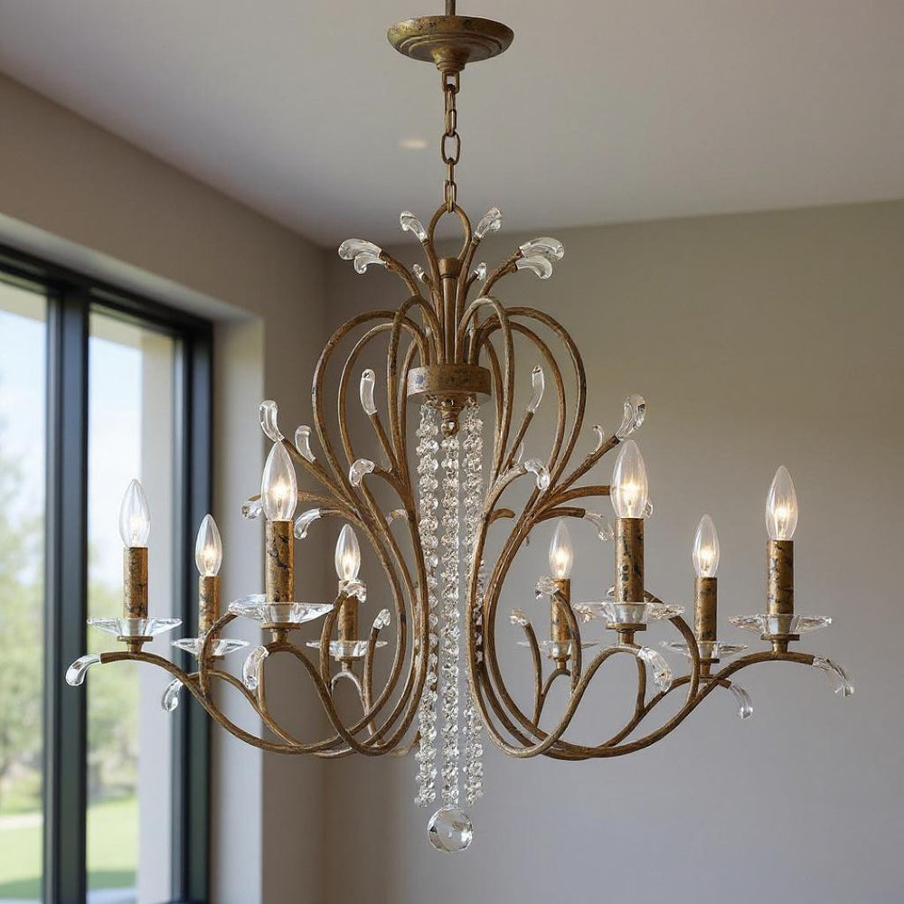 HomeRoots Eight Light Dimmable Chandelier - Modern Steel Design with Cylinder Shades for Versatile Ambiance 687647