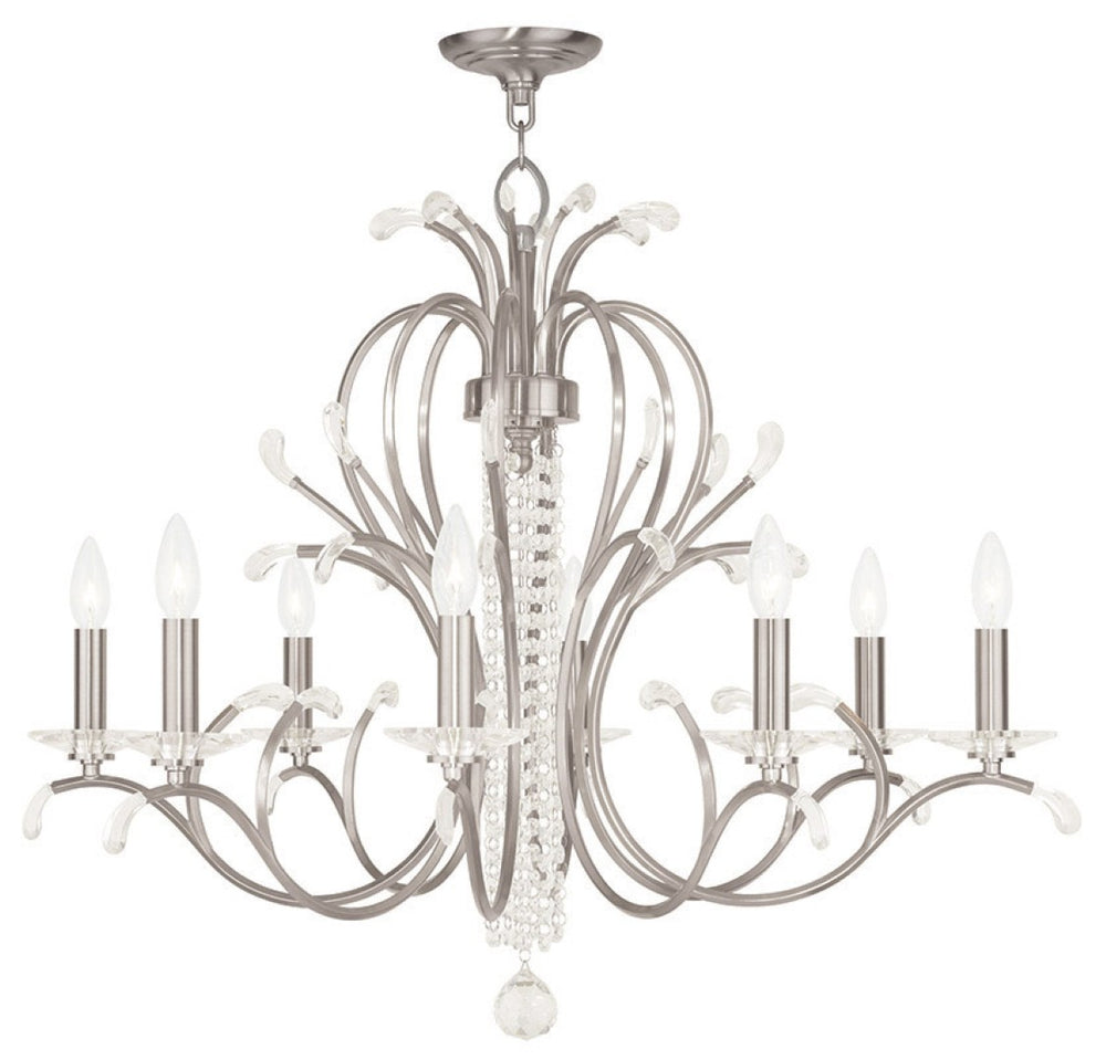 HomeRoots Nickel Eight-Light Dimmable Chandelier with Cylindrical Shades - Modern Elegance for Any Space 687648
