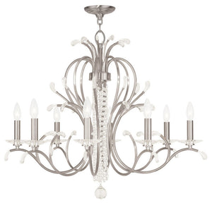 HomeRoots Nickel Eight-Light Dimmable Chandelier with Cylindrical Shades - Modern Elegance for Any Space 687648