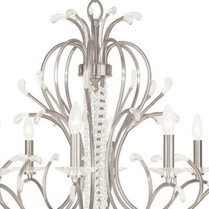 HomeRoots Nickel Eight-Light Dimmable Chandelier with Cylindrical Shades - Modern Elegance for Any Space 687648