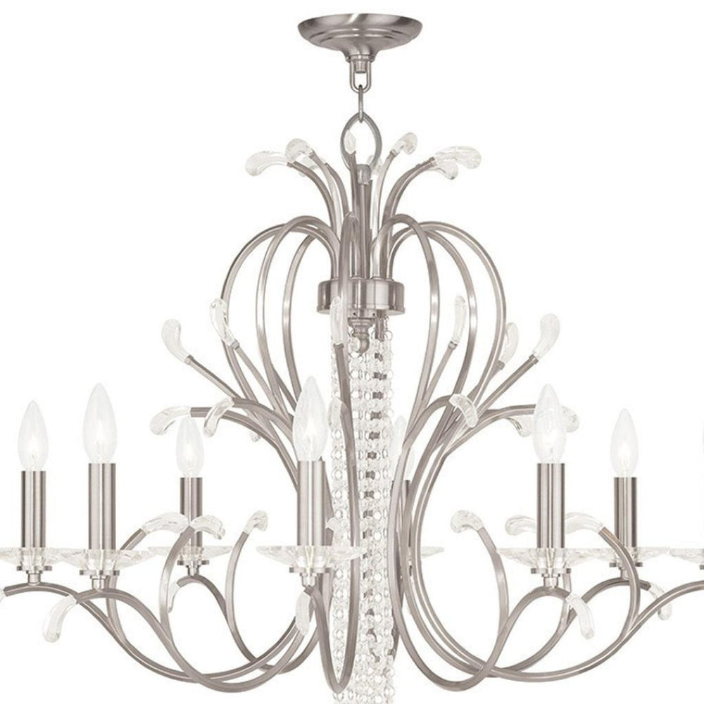 HomeRoots Nickel Eight-Light Dimmable Chandelier with Cylindrical Shades - Modern Elegance for Any Space 687648
