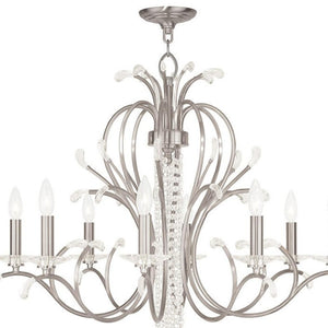 HomeRoots Nickel Eight-Light Dimmable Chandelier with Cylindrical Shades - Modern Elegance for Any Space 687648