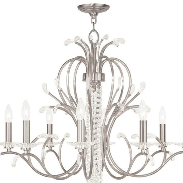 HomeRoots Nickel Eight-Light Dimmable Chandelier with Cylindrical Shades - Modern Elegance for Any Space 687648