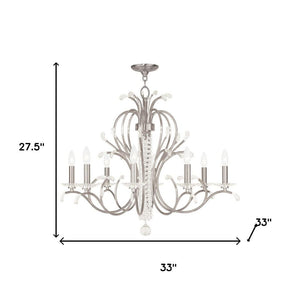HomeRoots Nickel Eight-Light Dimmable Chandelier with Cylindrical Shades - Modern Elegance for Any Space 687648