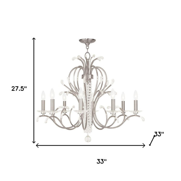 HomeRoots Nickel Eight-Light Dimmable Chandelier with Cylindrical Shades - Modern Elegance for Any Space 687648