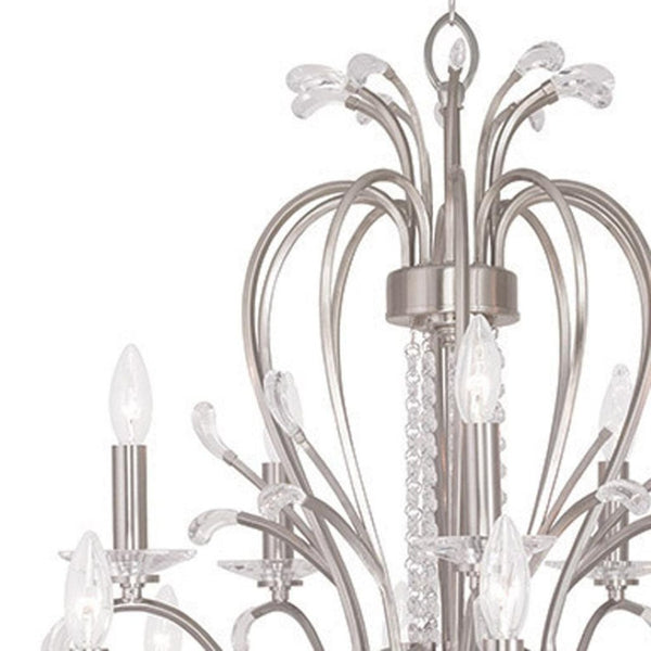 HomeRoots Nickel Multi-Light Dimmable Chandelier with Cylinder Shades - Modern Elegance for Any Space 687650