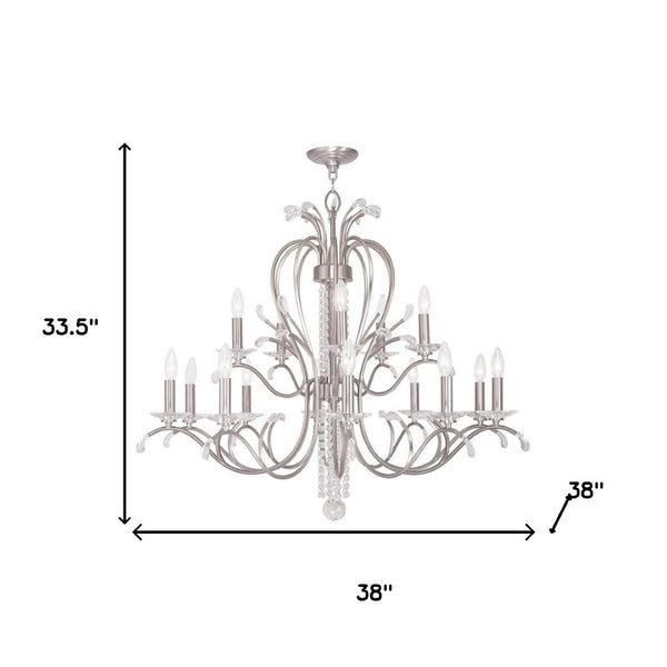 HomeRoots Nickel Multi-Light Dimmable Chandelier with Cylinder Shades - Modern Elegance for Any Space 687650