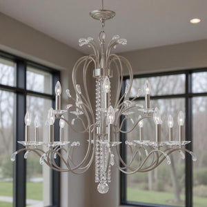 HomeRoots Nickel Multi-Light Dimmable Chandelier with Cylinder Shades - Modern Elegance for Any Space 687650