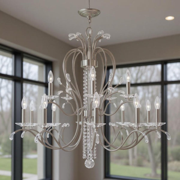 HomeRoots Nickel Multi-Light Dimmable Chandelier with Cylinder Shades - Modern Elegance for Any Space 687650