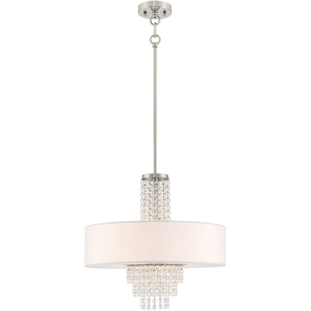 HomeRoots Nickel Four-Light Dimmable Chandelier with Cylinder Shades - Modern Metal Fixture for Any Room 687651