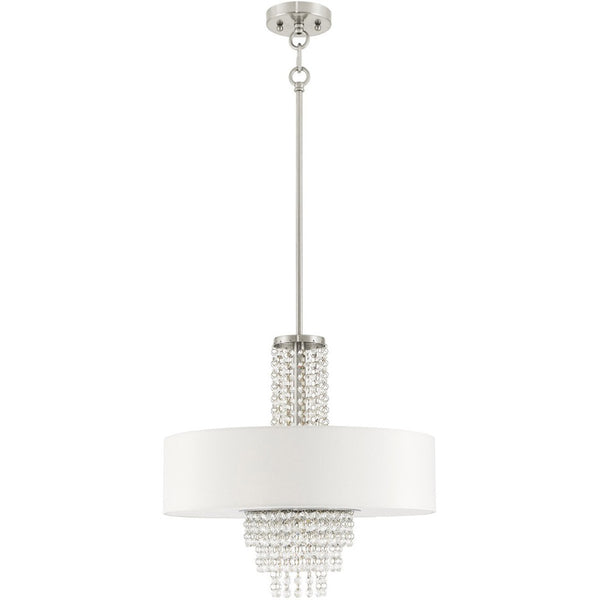 HomeRoots Nickel Four-Light Dimmable Chandelier with Cylinder Shades - Modern Metal Fixture for Any Room 687651