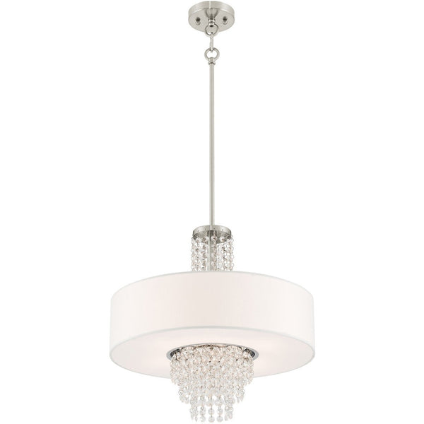 HomeRoots Nickel Four-Light Dimmable Chandelier with Cylinder Shades - Modern Metal Fixture for Any Room 687651
