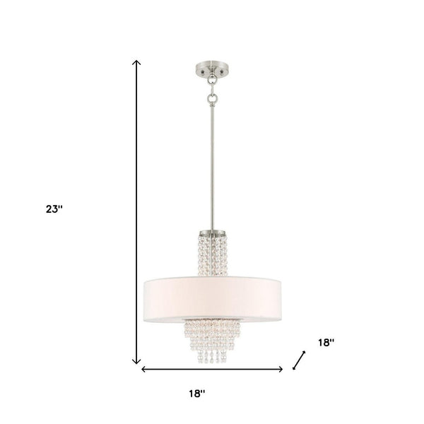 HomeRoots Nickel Four-Light Dimmable Chandelier with Cylinder Shades - Modern Metal Fixture for Any Room 687651