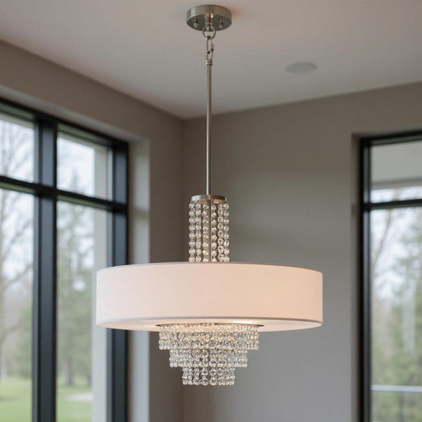 HomeRoots Five Light Dimmable Chandelier - Modern Cylinder Shades for Stylish Ambiance in Any Room 687652