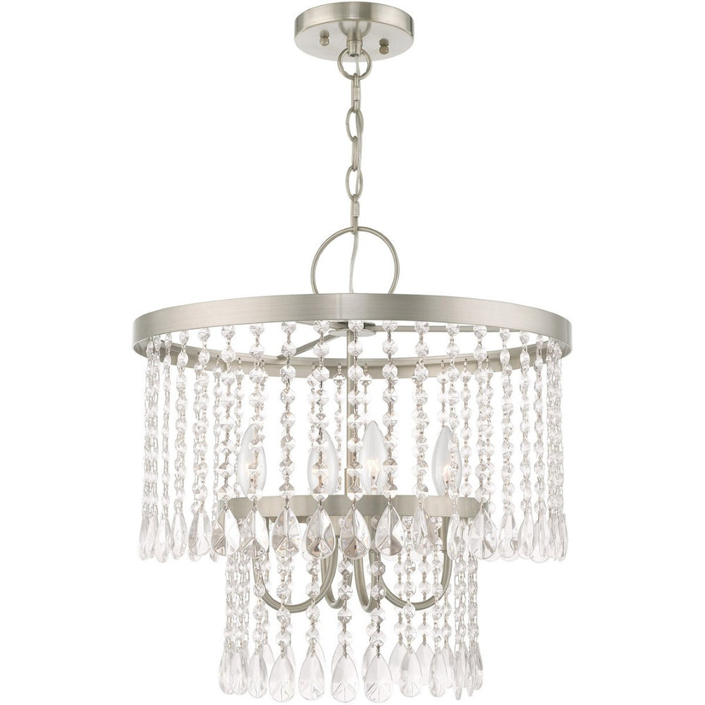 HomeRoots Four Light Dimmable Chandelier with Stylish Cylindrical Shades for Modern Ambiance & Versatility 687653