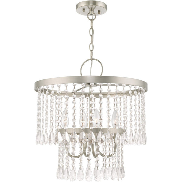 HomeRoots Four Light Dimmable Chandelier with Stylish Cylindrical Shades for Modern Ambiance & Versatility 687653