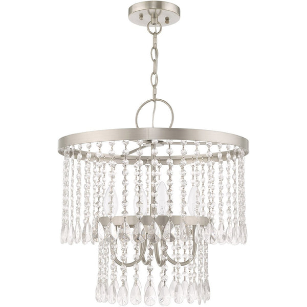 HomeRoots Four Light Dimmable Chandelier with Stylish Cylindrical Shades for Modern Ambiance & Versatility 687653