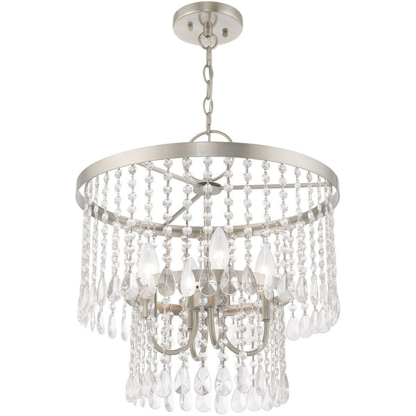 HomeRoots Four Light Dimmable Chandelier with Stylish Cylindrical Shades for Modern Ambiance & Versatility 687653