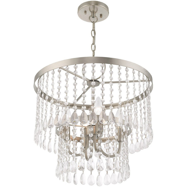 HomeRoots Four Light Dimmable Chandelier with Stylish Cylindrical Shades for Modern Ambiance & Versatility 687653