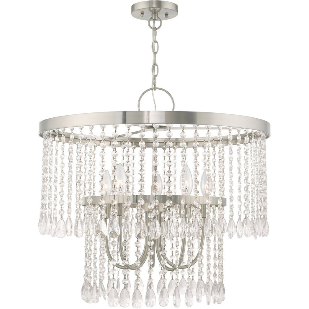 HomeRoots Five Light Dimmable Chandelier - Modern Cylinder Shades, Adjustable Brightness, Stylish Steel Design 687654