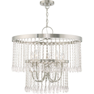 HomeRoots Five Light Dimmable Chandelier - Modern Cylinder Shades, Adjustable Brightness, Stylish Steel Design 687654