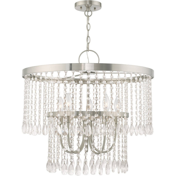 HomeRoots Five Light Dimmable Chandelier - Modern Cylinder Shades, Adjustable Brightness, Stylish Steel Design 687654