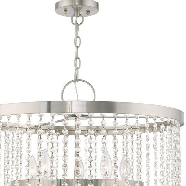 HomeRoots Five Light Dimmable Chandelier - Modern Cylinder Shades, Adjustable Brightness, Stylish Steel Design 687654
