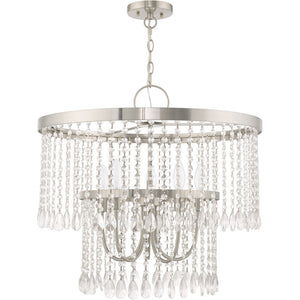 HomeRoots Five Light Dimmable Chandelier - Modern Cylinder Shades, Adjustable Brightness, Stylish Steel Design 687654