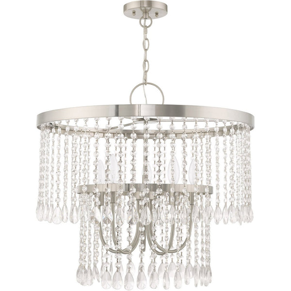 HomeRoots Five Light Dimmable Chandelier - Modern Cylinder Shades, Adjustable Brightness, Stylish Steel Design 687654