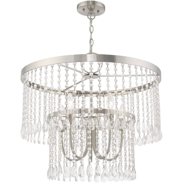 HomeRoots Five Light Dimmable Chandelier - Modern Cylinder Shades, Adjustable Brightness, Stylish Steel Design 687654