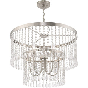 HomeRoots Five Light Dimmable Chandelier - Modern Cylinder Shades, Adjustable Brightness, Stylish Steel Design 687654
