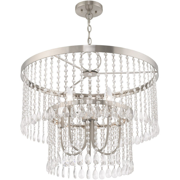 HomeRoots Five Light Dimmable Chandelier - Modern Cylinder Shades, Adjustable Brightness, Stylish Steel Design 687654