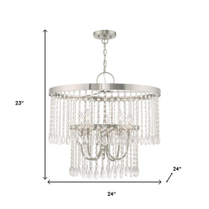 HomeRoots Five Light Dimmable Chandelier - Modern Cylinder Shades, Adjustable Brightness, Stylish Steel Design 687654