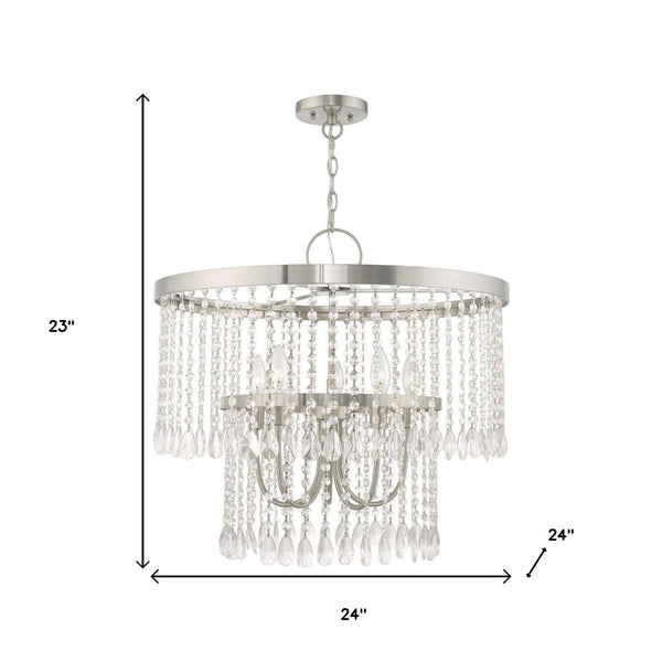 HomeRoots Five Light Dimmable Chandelier - Modern Cylinder Shades, Adjustable Brightness, Stylish Steel Design 687654