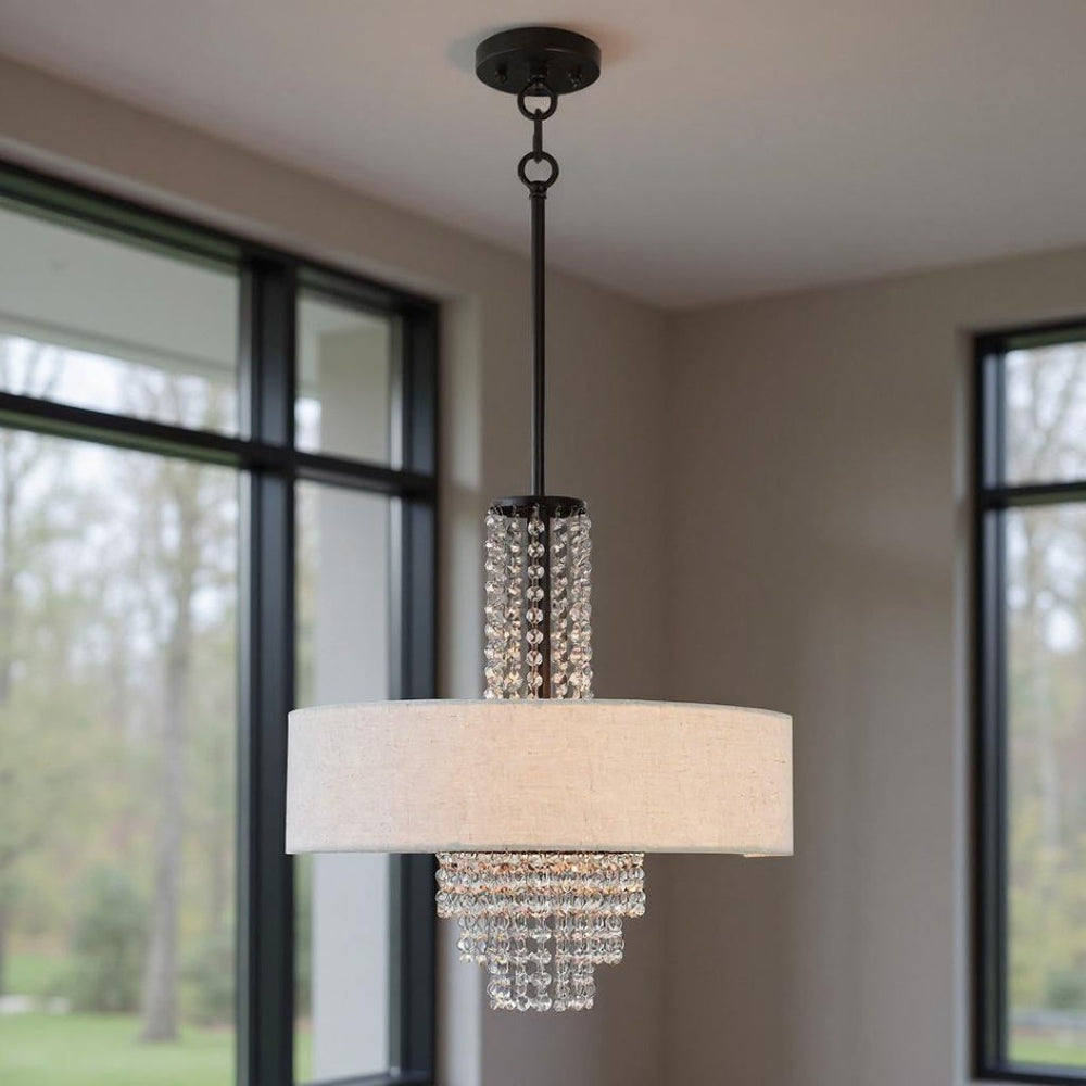 HomeRoots Four Light Dimmable Chandelier – Modern Steel Shades, Sculptural Design for Stylish Ambient Illumination 687655