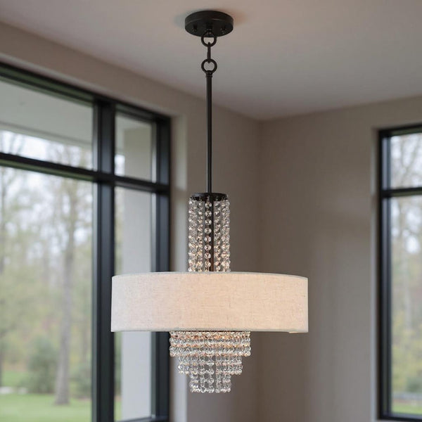HomeRoots Four Light Dimmable Chandelier – Modern Steel Shades, Sculptural Design for Stylish Ambient Illumination 687655