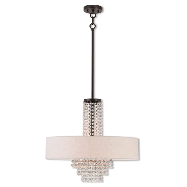 HomeRoots Bronze Five-Light Dimmable Chandelier - Elegant Metal Design with Cylindrical Shades for Any Room 687656