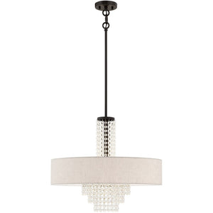 HomeRoots Bronze Five-Light Dimmable Chandelier - Elegant Metal Design with Cylindrical Shades for Any Room 687656
