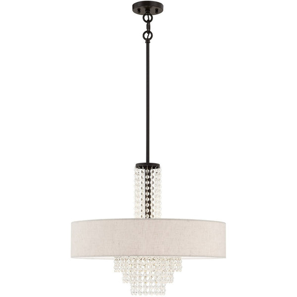 HomeRoots Bronze Five-Light Dimmable Chandelier - Elegant Metal Design with Cylindrical Shades for Any Room 687656