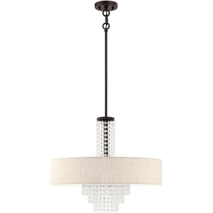 HomeRoots Bronze Five-Light Dimmable Chandelier - Elegant Metal Design with Cylindrical Shades for Any Room 687656