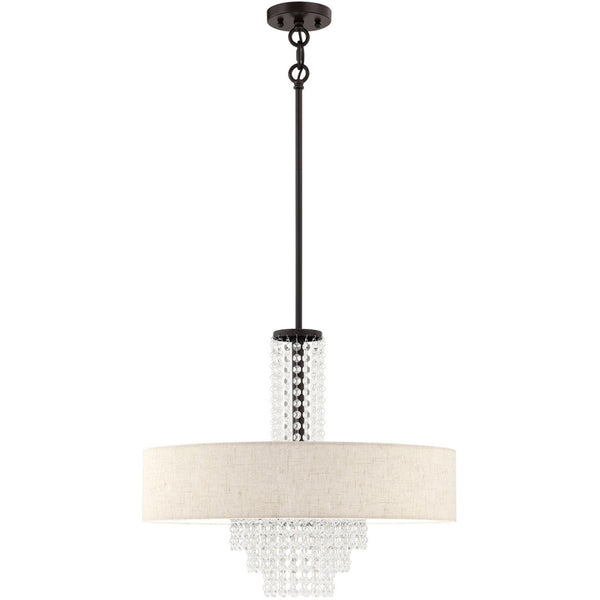 HomeRoots Bronze Five-Light Dimmable Chandelier - Elegant Metal Design with Cylindrical Shades for Any Room 687656