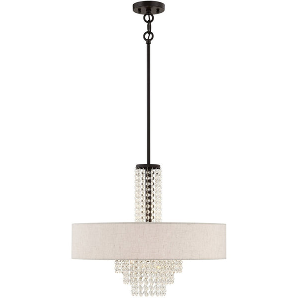 HomeRoots Bronze Five-Light Dimmable Chandelier - Elegant Metal Design with Cylindrical Shades for Any Room 687656