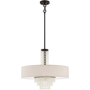 HomeRoots Bronze Five-Light Dimmable Chandelier - Elegant Metal Design with Cylindrical Shades for Any Room 687656