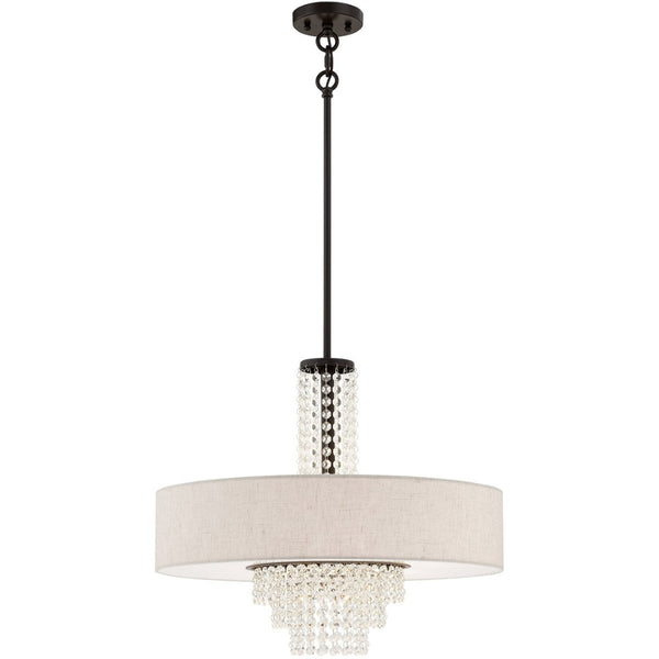 HomeRoots Bronze Five-Light Dimmable Chandelier - Elegant Metal Design with Cylindrical Shades for Any Room 687656